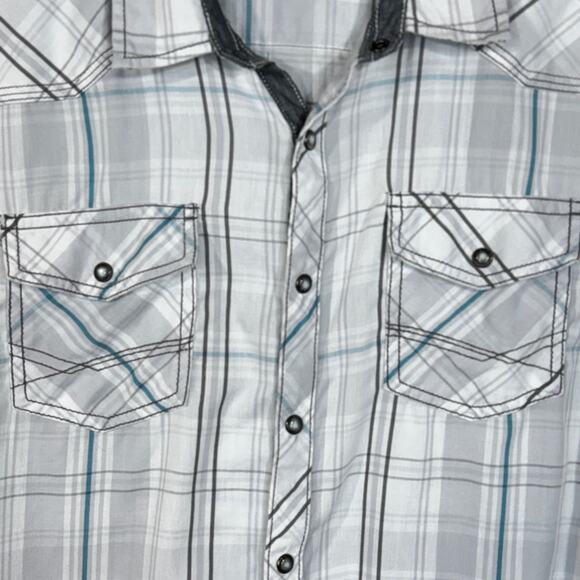 BKE Athletic Fit X-Large Mens Snap Front Shirt Plaid Pockets Collared White Gray - Picture 4 of 7